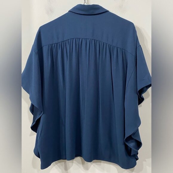 Club Monaco Short Sleeve Front Fully Buttoned Collar Blouse Top Ruffles M - Picture 8 of 10